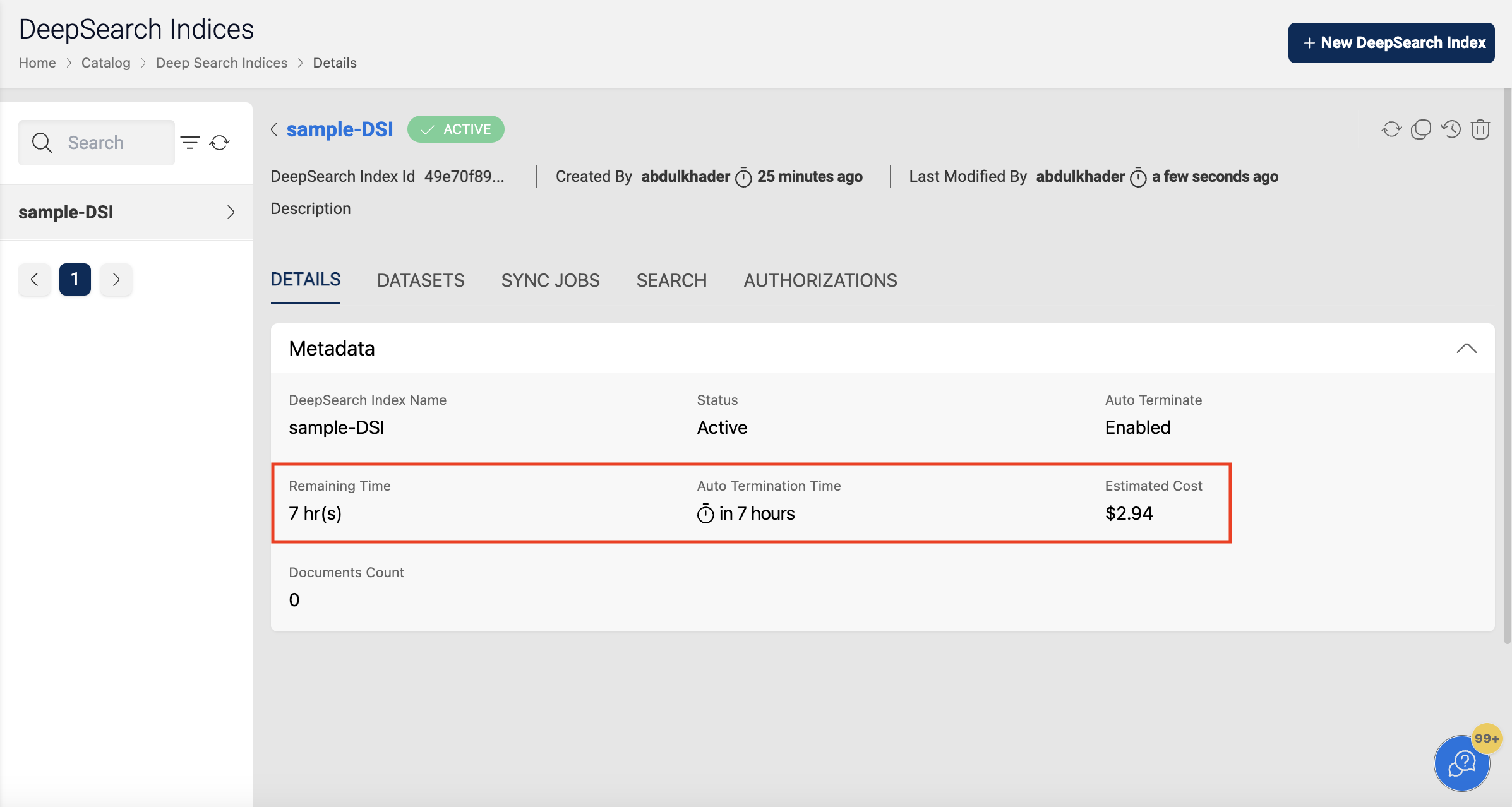 Deepsearch Index Termination