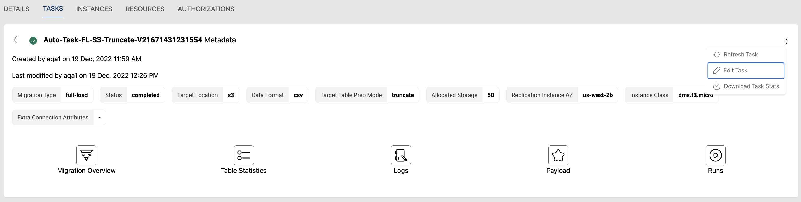 Edit bulk data load task