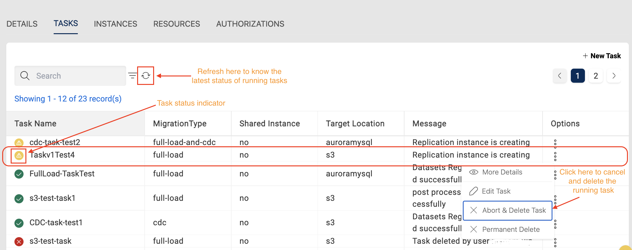 Connections Tasks View Task Details