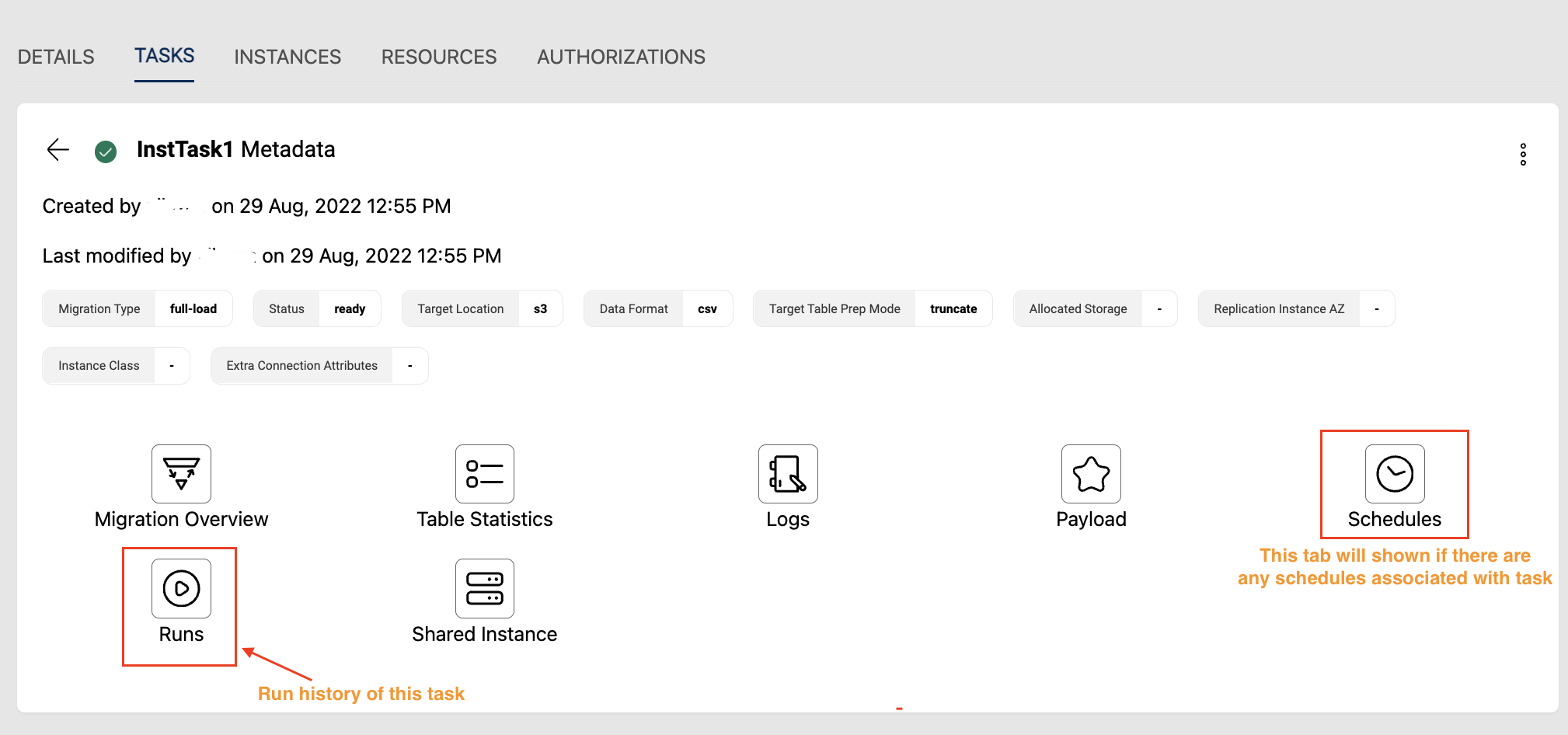 Connections Tasks View Task Details Full Load