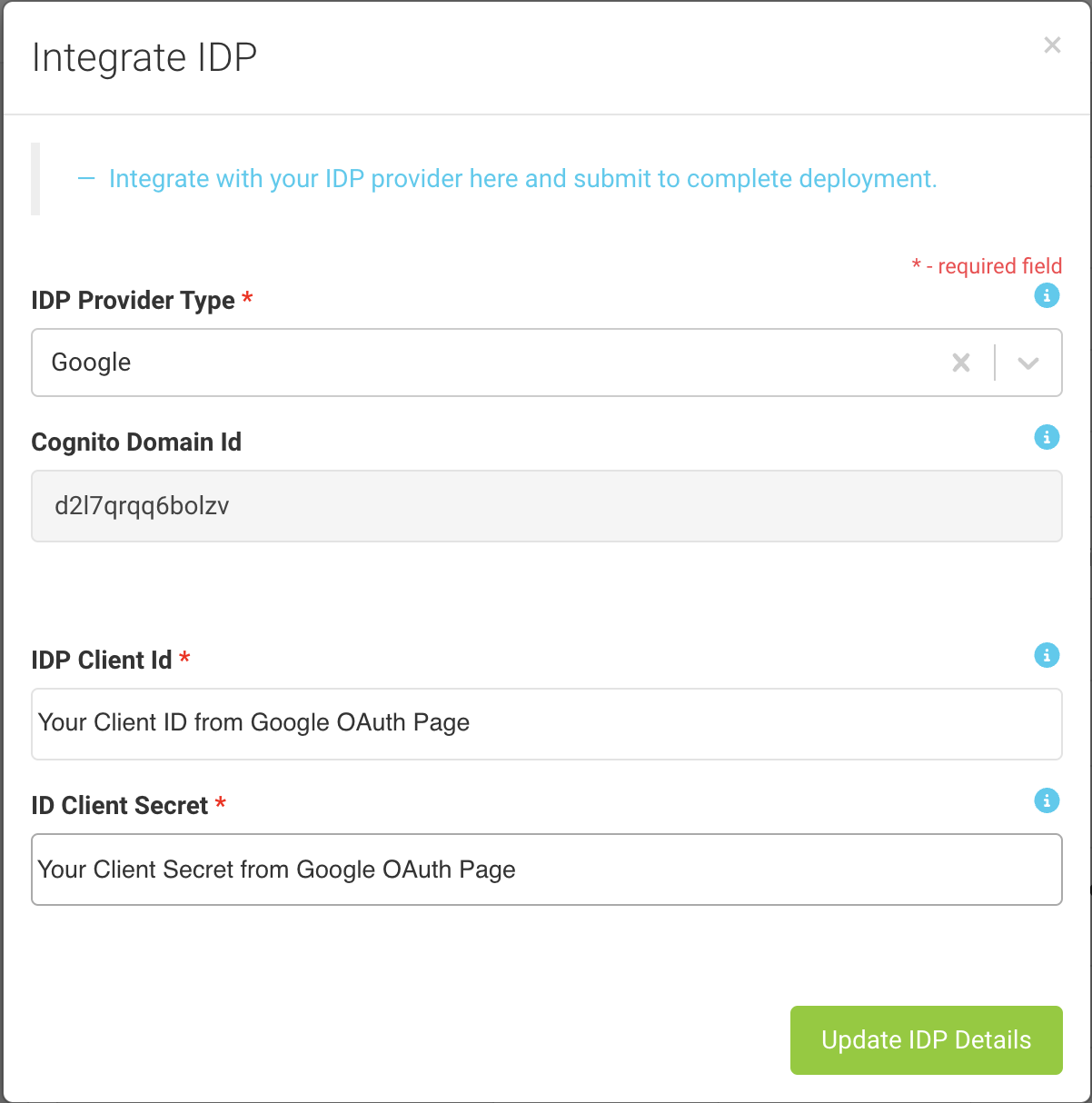 Update IDP Details for Google