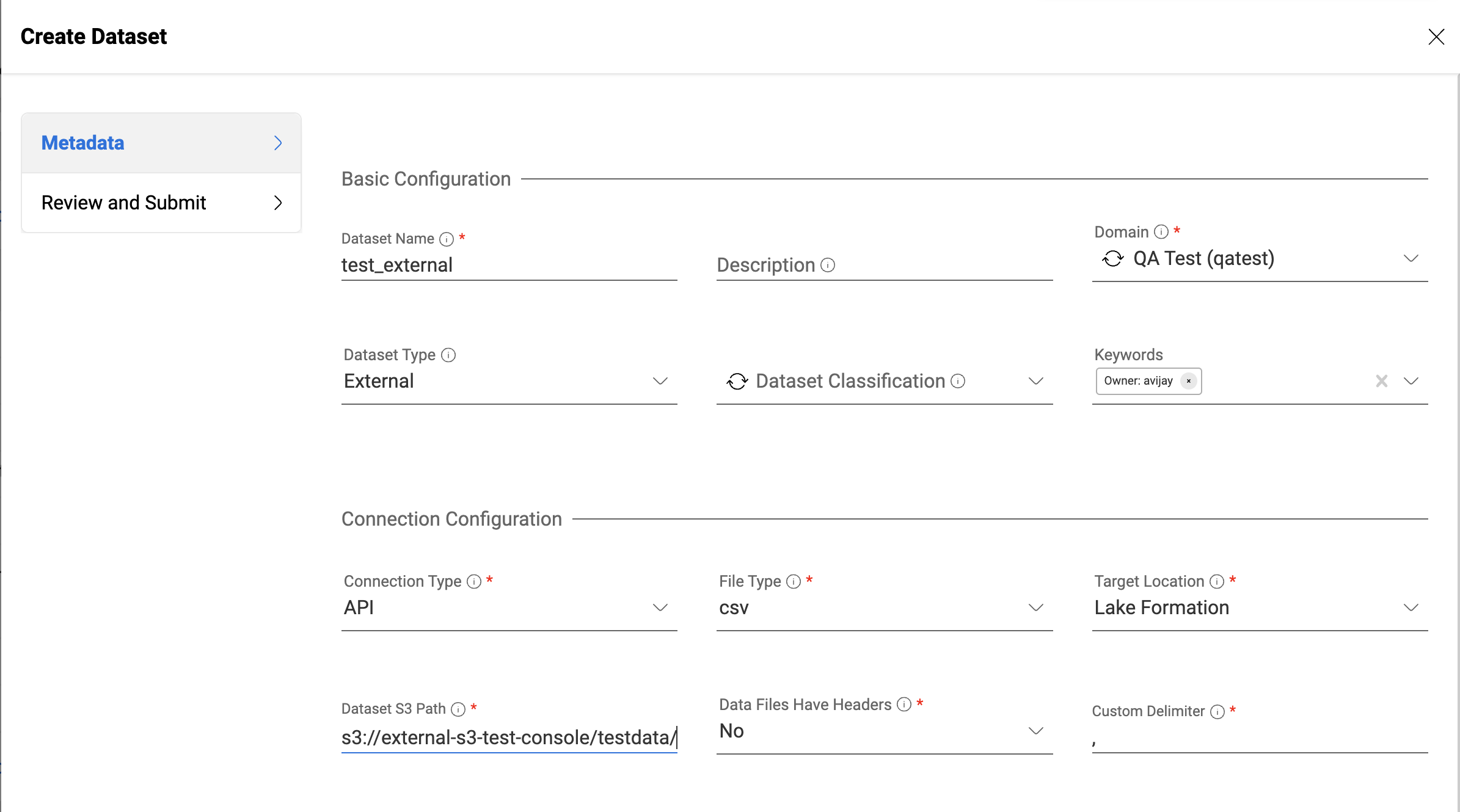 create external dataset