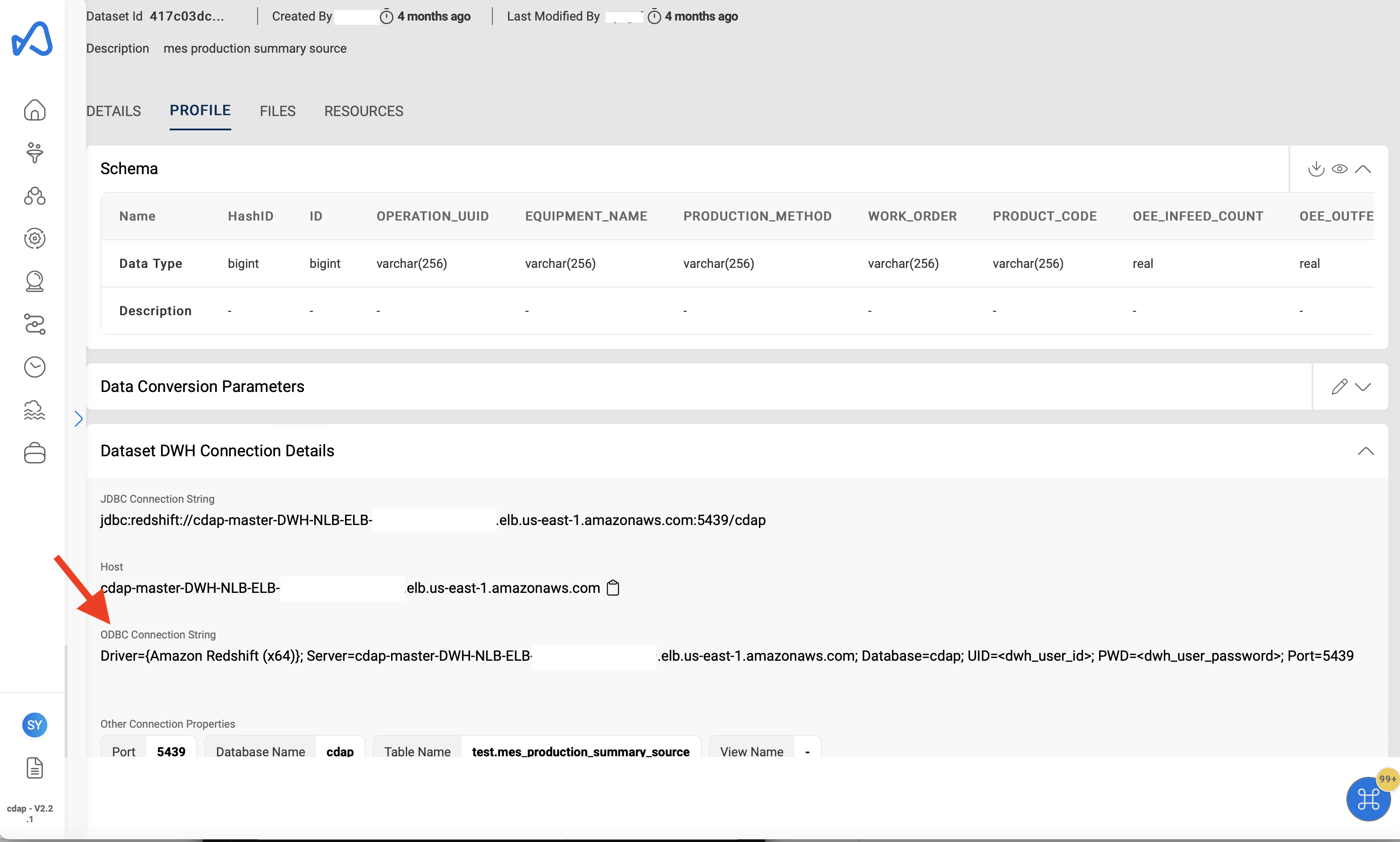 Dataset Connection Parameters