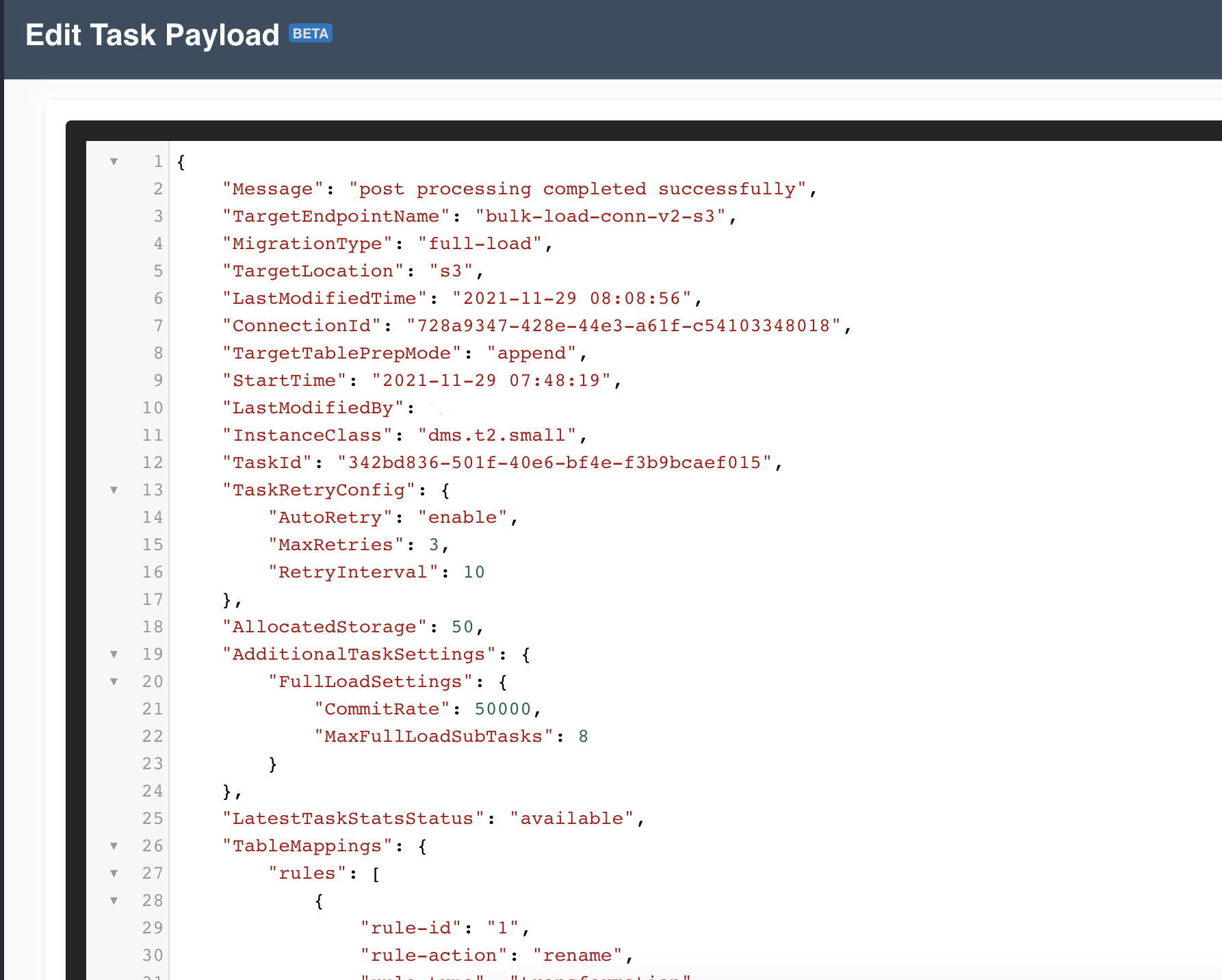 Example Task additional configuration