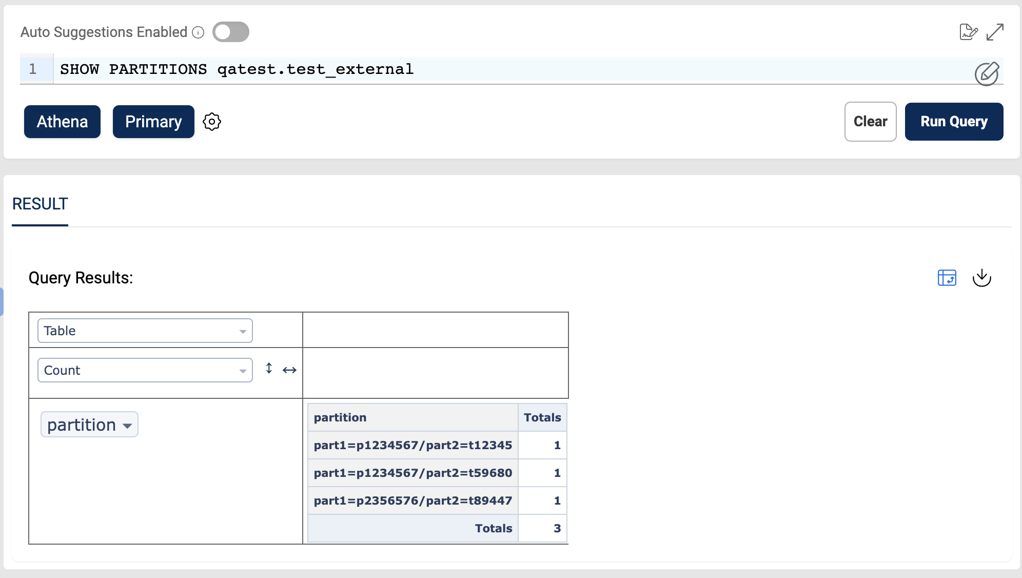 show partitions query