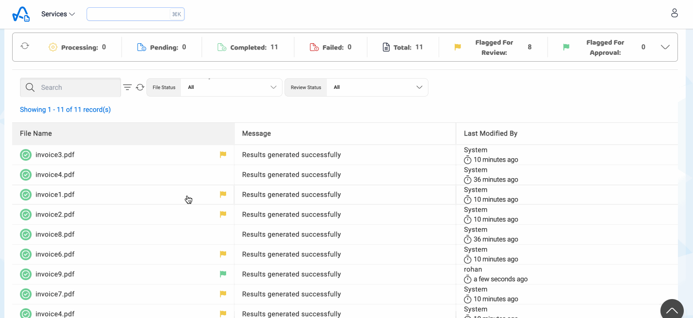 Filter Files Review Status