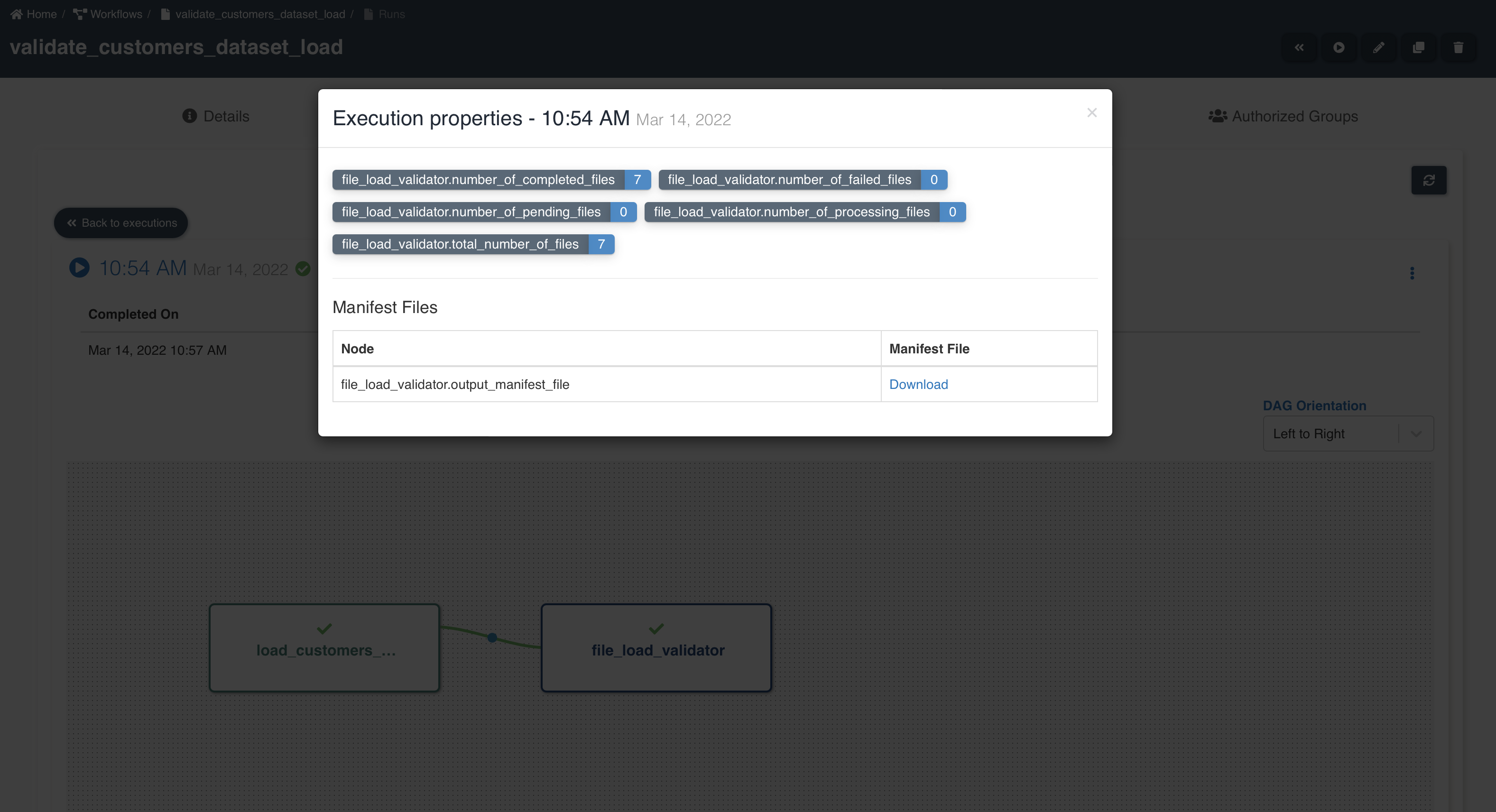 Execution properties of file_load_validation node