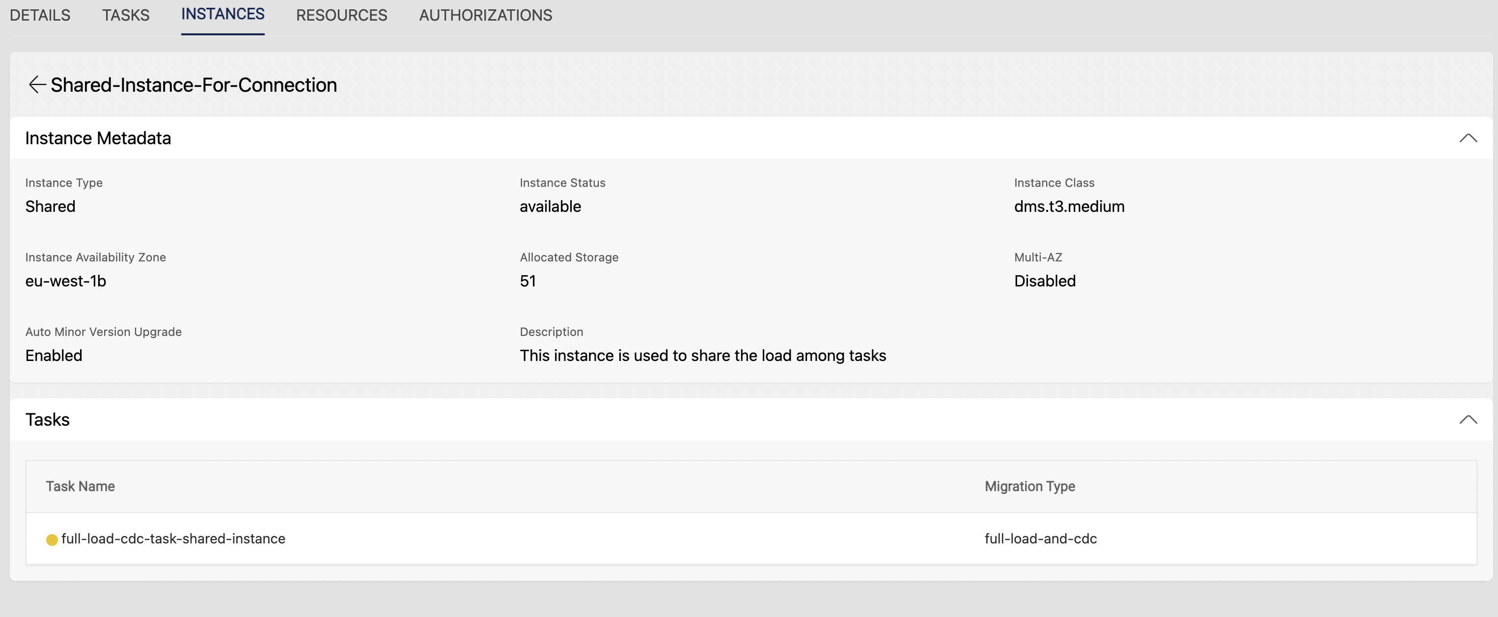 Shared Instance view details page