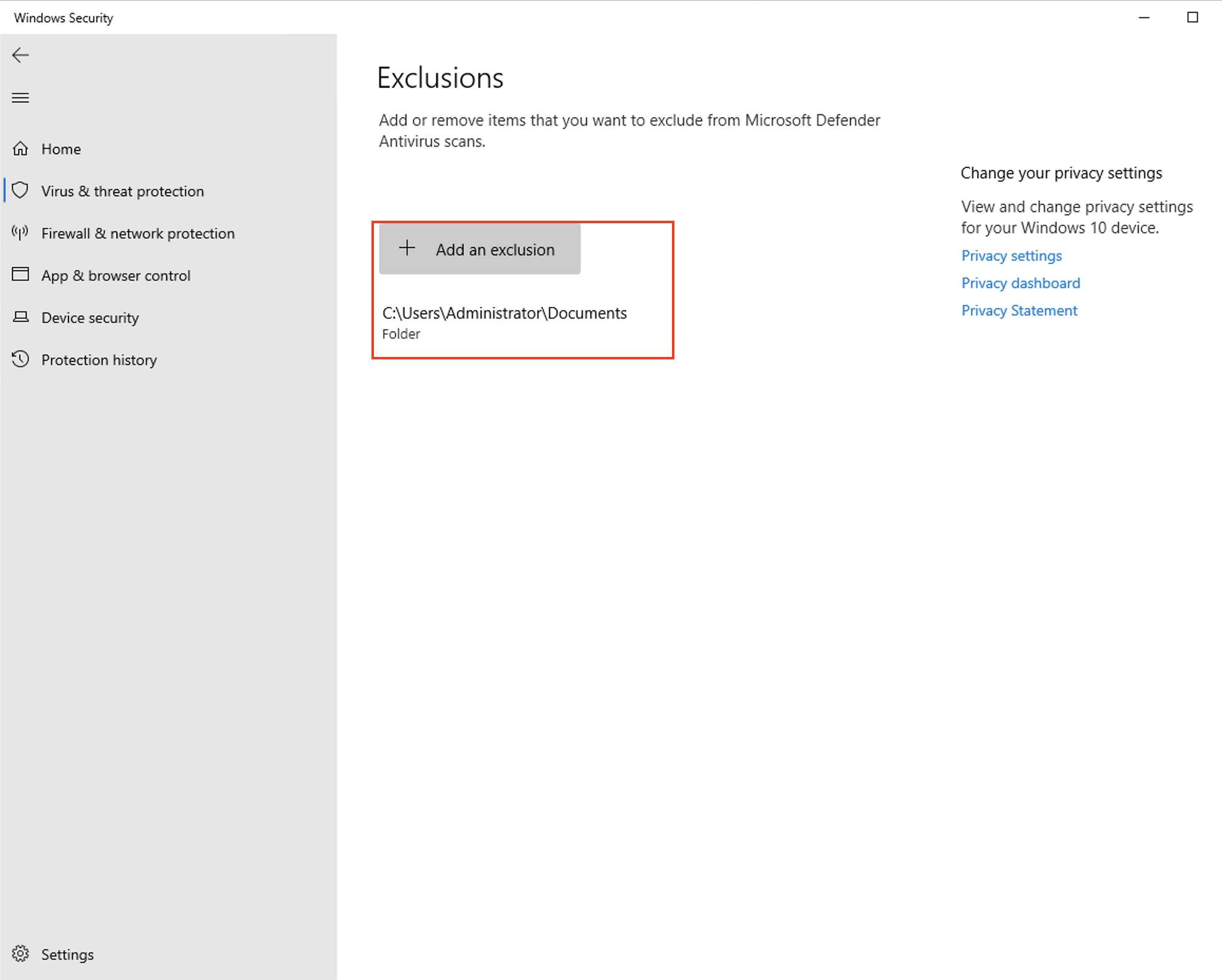 Windows Defender Exclusion