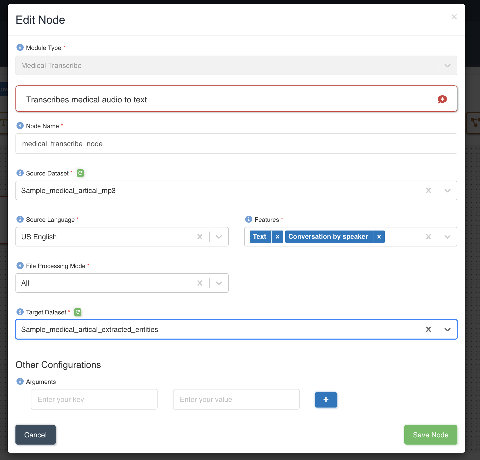 edit medical transcribe node