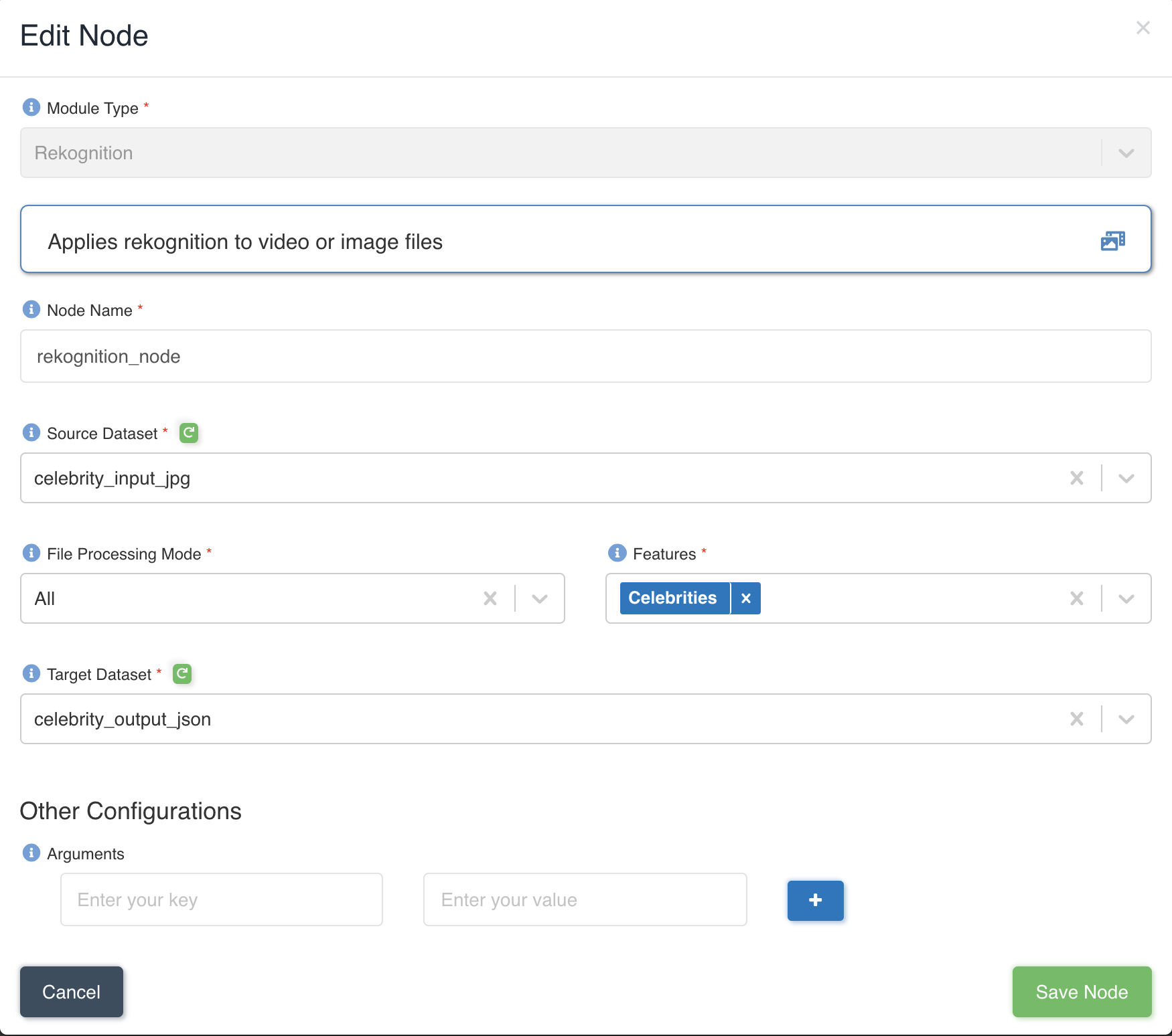 edit rekognition node